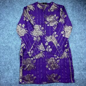 Saya Blouse Womens Large Gold Boho Tunic Dress Metallic Shiny Flowers Ethnic